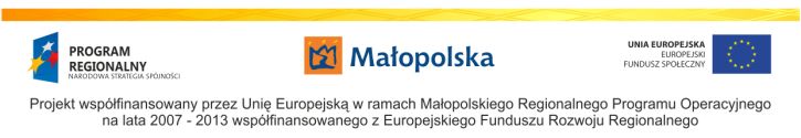 Stopka z logami Program Regionalny Narodowa Strategia Spójności, Małopolska, Unia Europejska Europejski Fundusz Społeczny