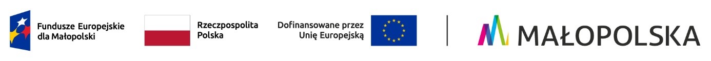 Nagłówek Fundusze Europejskie dla Małopolski, Rzeczpospolita Polska, Dofinansowane przez Unię Europejską, Małopolska